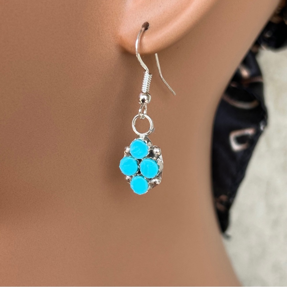 Zuni 925 Sterling Silver Turquoise Dangle Earrings - Picture 3 of 6